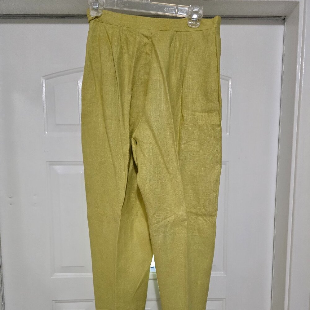 Women's Pants Chartreuse Liz Clairborne size 12 Linen Side Zip Pockets 1990s - Picture 3 of 15